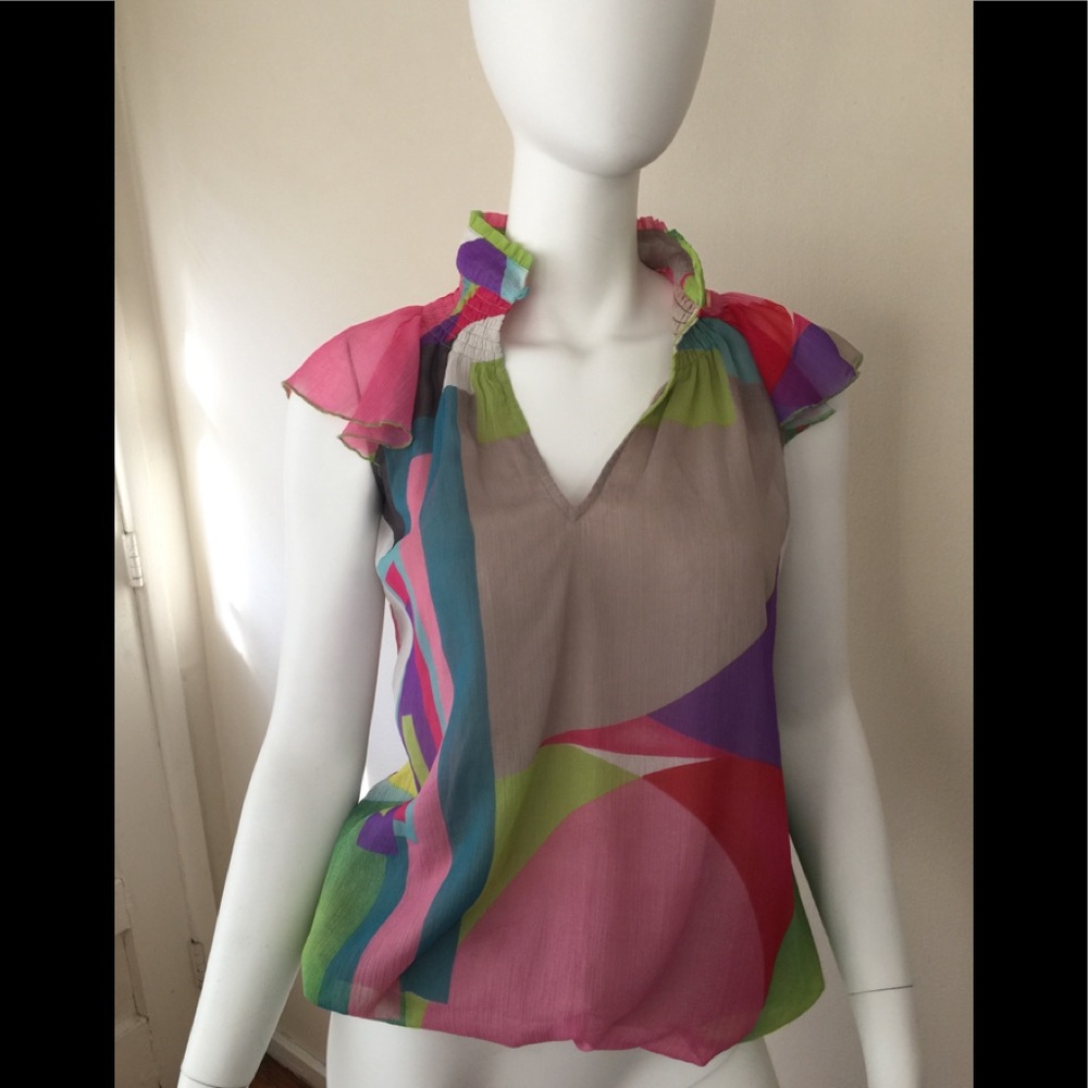 Desigual multi color top w/ cap fly away sleeve